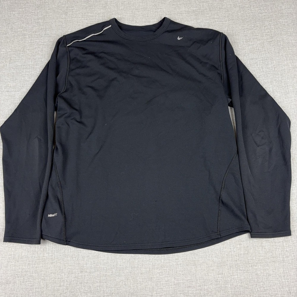 Nike Shirt Mens Large Black Long Sleeve Mesh NikeFIT Athletic Running Top